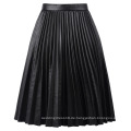 Kate Kasin Frauen Basic Pleated Synthetik Leder Flared A-Linie Rock KK000608-1